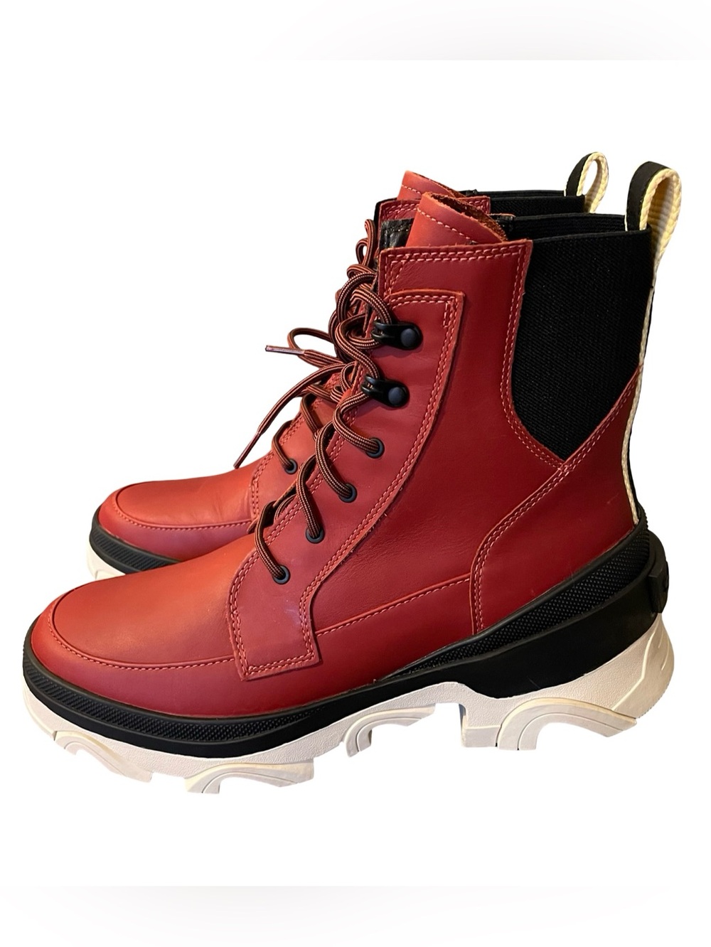 Sorel Brex Lace-up Boots Warp Red Leather Waterproof Chunky Platform Size 10 - Picture 1 of 9